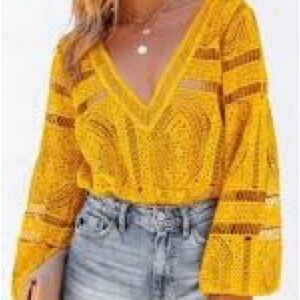 Jen’s Pirate Booty Yellow Gold Crochet Knit Bodysuit